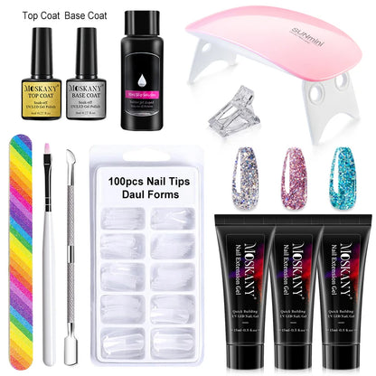 Poly Nail Gel Full Set with 6W LED Lamp Nail Set for Beginner Nail Tips Art 3D Design Decoration Extension Manicure Tools Kit