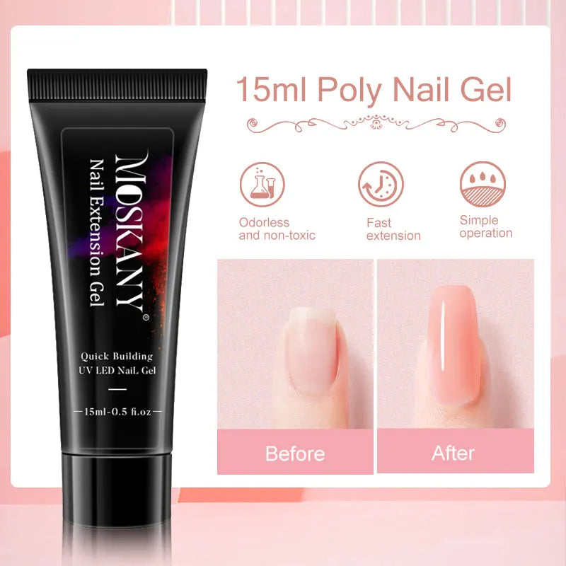 Poly Nail Gel Full Set with 6W LED Lamp Nail Set for Beginner Nail Tips Art 3D Design Decoration Extension Manicure Tools Kit