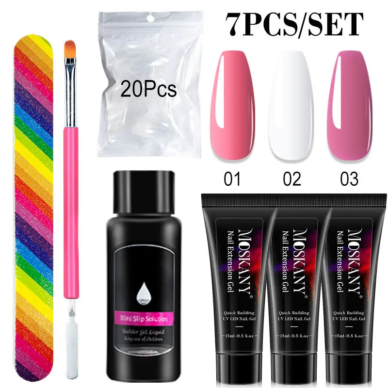 Poly Nail Gel Full Set with 6W LED Lamp Nail Set for Beginner Nail Tips Art 3D Design Decoration Extension Manicure Tools Kit