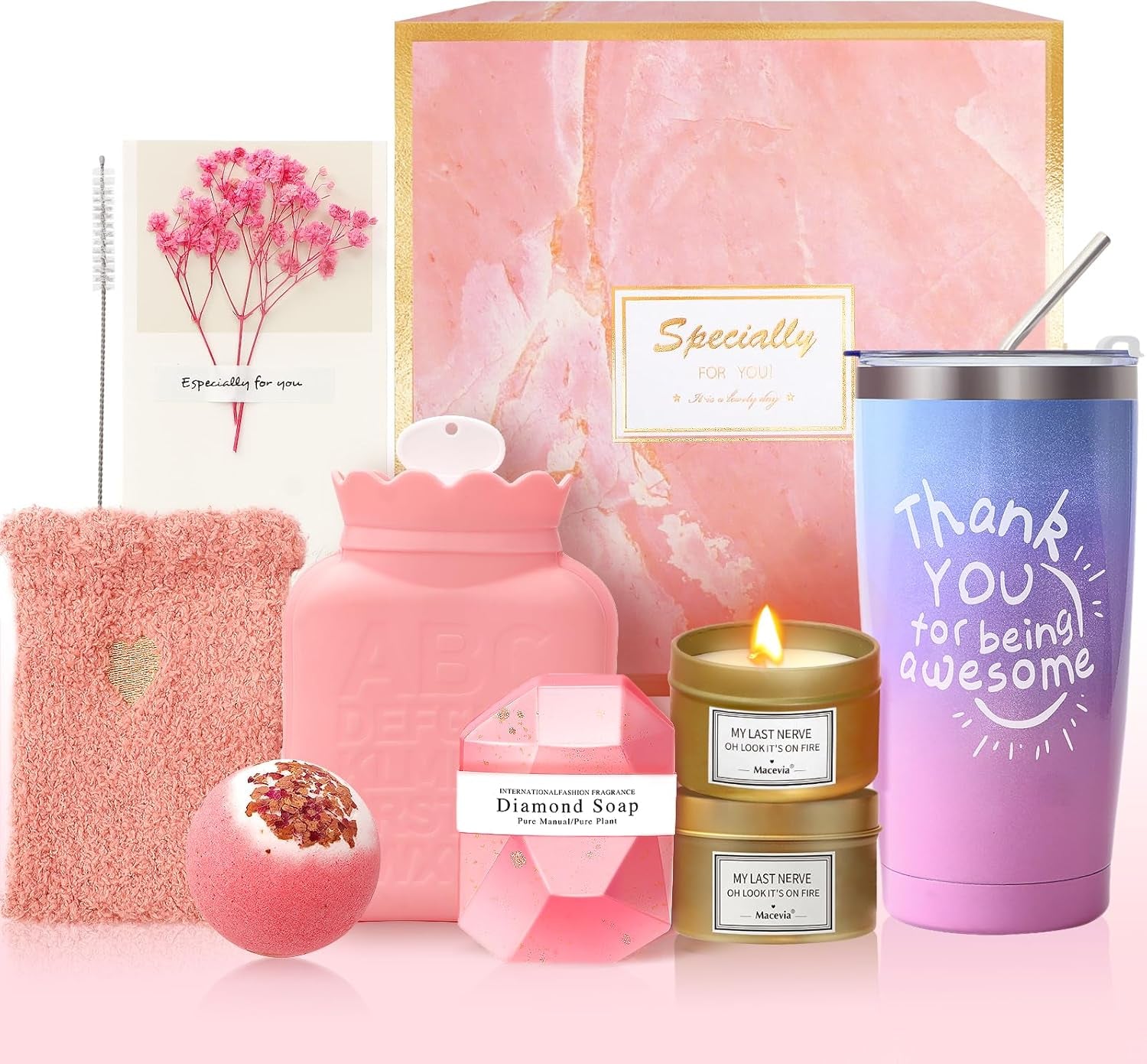 Unique Birthday Gifts Baskets,Valentines Day Gifts for Her for Women Girlfriend Wife, Relaxing Spa Care Basket Self Care Get Well Soon Gifts Set for Mom Her Friend Sister Wife Teacher