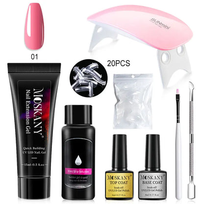 Poly Nail Gel Full Set with 6W LED Lamp Nail Set for Beginner Nail Tips Art 3D Design Decoration Extension Manicure Tools Kit