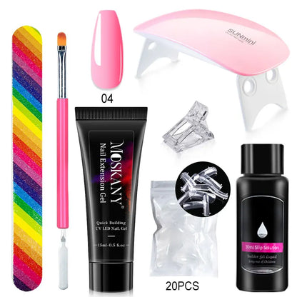 Poly Nail Gel Full Set with 6W LED Lamp Nail Set for Beginner Nail Tips Art 3D Design Decoration Extension Manicure Tools Kit