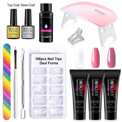 Poly Nail Gel Full Set with 6W LED Lamp Nail Set for Beginner Nail Tips Art 3D Design Decoration Extension Manicure Tools Kit