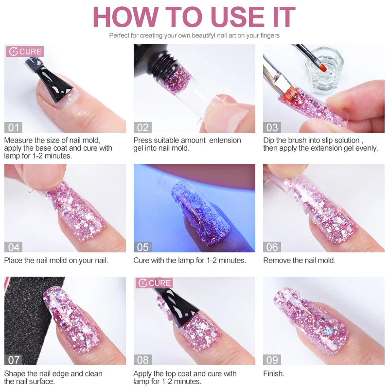 Poly Nail Gel Full Set with 6W LED Lamp Nail Set for Beginner Nail Tips Art 3D Design Decoration Extension Manicure Tools Kit