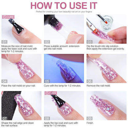 Poly Nail Gel Full Set with 6W LED Lamp Nail Set for Beginner Nail Tips Art 3D Design Decoration Extension Manicure Tools Kit