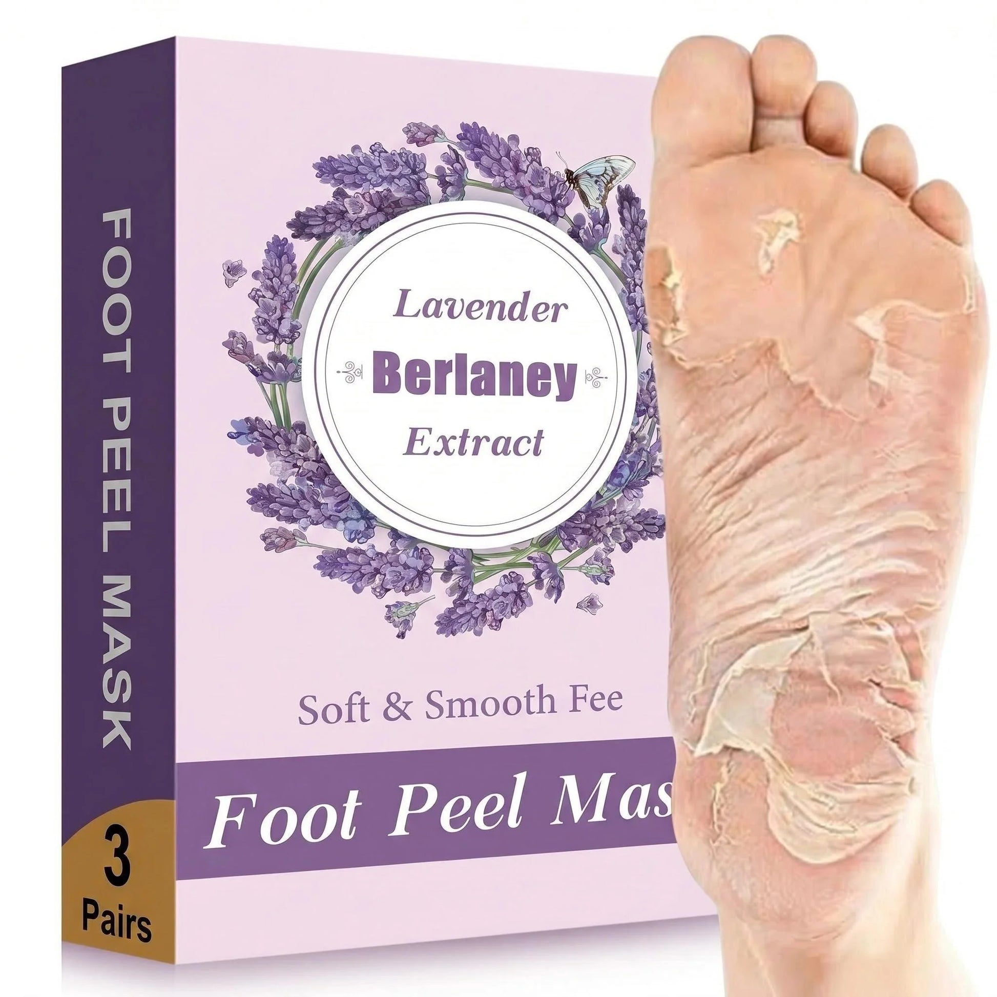 Berlaney Lavender Foot Peel Mask 3 Pairs, Calming Exfoliating Mask for Rough Feet