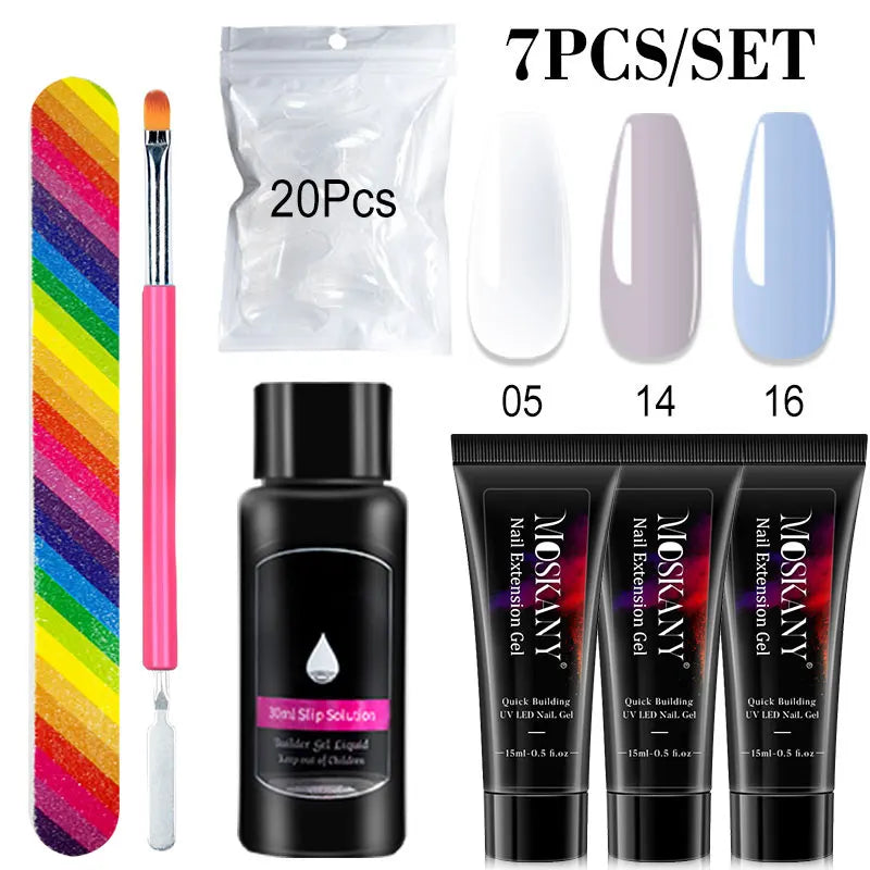Poly Nail Gel Full Set with 6W LED Lamp Nail Set for Beginner Nail Tips Art 3D Design Decoration Extension Manicure Tools Kit