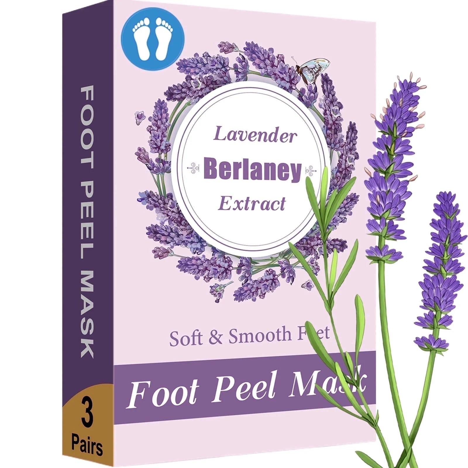 Berlaney Lavender Foot Peel Mask 3 Pairs, Calming Exfoliating Mask for Rough Feet